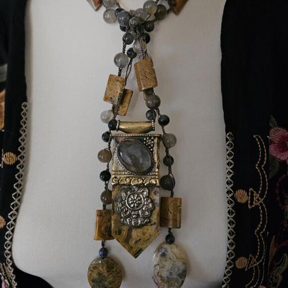 Handmade Labadorite, Smokey Quartz Lariat Style Necklace,All Products : American Fashion Style Bags On Sale